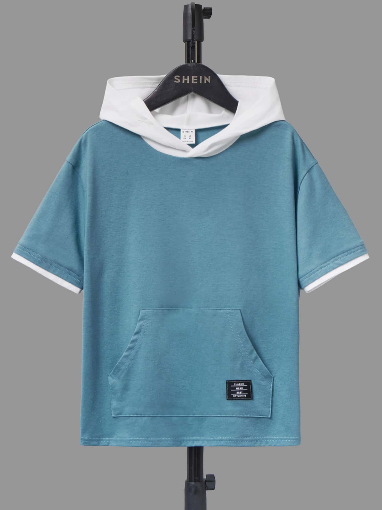 SHEIN Boys Letter Patched Hooded 2 In 1 Tee - Dusty Blue - View 1