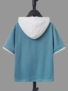 SHEIN Boys Letter Patched Hooded 2 In 1 Tee - Dusty Blue - View 2