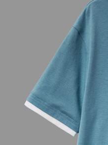SHEIN Boys Letter Patched Hooded 2 In 1 Tee - Dusty Blue - View 3