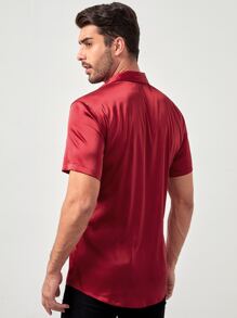 Manfinity Men Solid Satin Shirt - Rose Red - View 2