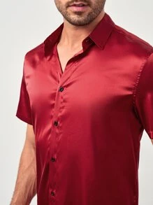 Manfinity Men Solid Satin Shirt - Rose Red - View 3