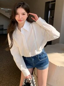 DAZY Solid Drop Shoulder Shirt - White - View 4