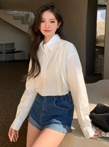 DAZY Solid Drop Shoulder Shirt - White - View 5