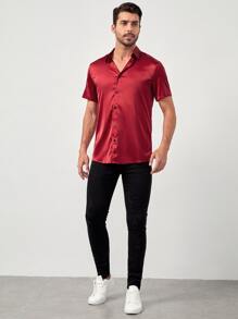 Manfinity Men Solid Satin Shirt - Rose Red - View 5
