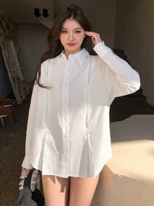 DAZY Solid Drop Shoulder Shirt - White - View 6