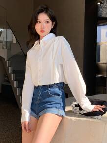 DAZY Solid Drop Shoulder Shirt - White - View 7