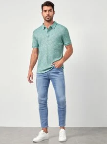 Manfinity VCAY Men Space Dye Polo Shirt - Mint Green - View 5