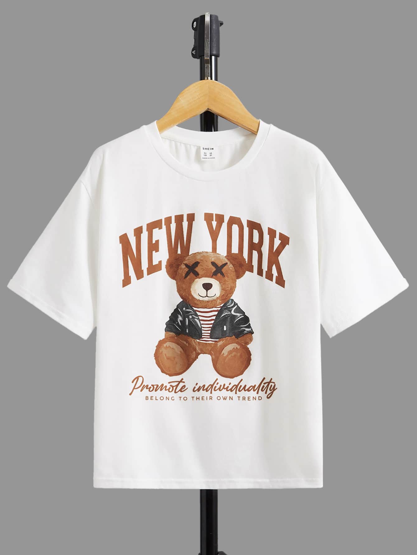 SHEIN Boys Bear & Slogan Graphic Tee - White - View 1