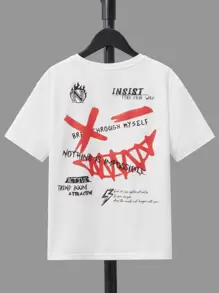 SHEIN Boys Expression & Slogan Graphic Drop Shoulder Tee - White - View 1