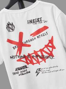 SHEIN Boys Expression & Slogan Graphic Drop Shoulder Tee - White - View 3