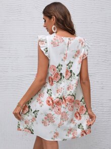 SHEIN VCAY 印花荷葉袖洋裝 - 白色 - 查看 2