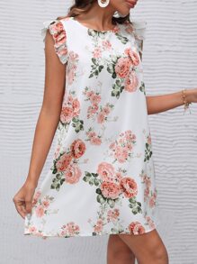 SHEIN VCAY 印花荷葉袖洋裝 - 白色 - 查看 5