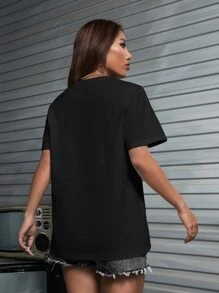 Tobefonseca Cartoon Graphic Drop Shoulder Tee - Black - View 3
