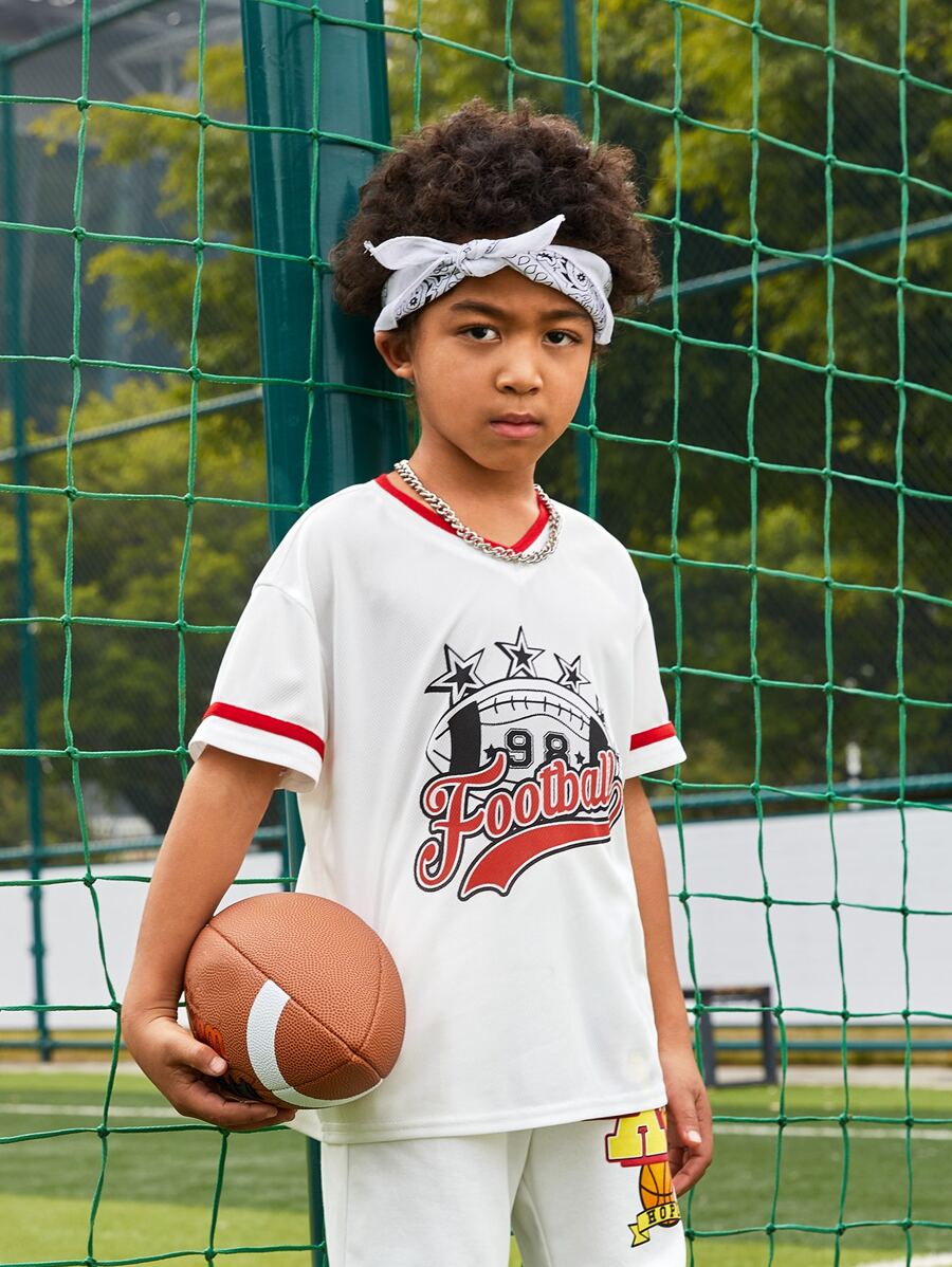 SHEIN Boys Letter Graphic Contrast Binding Tee - White - View 1