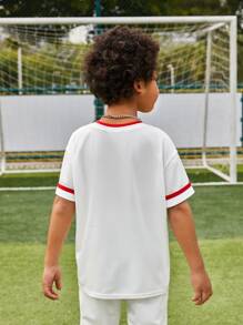 SHEIN Boys Letter Graphic Contrast Binding Tee - White - View 7