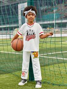 SHEIN Boys Letter Graphic Contrast Binding Tee - White - View 4