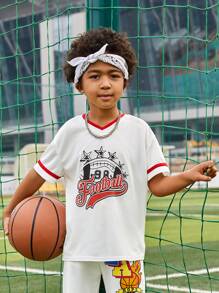 SHEIN Boys Letter Graphic Contrast Binding Tee - White - View 5