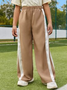 SHEIN Boys Contrast Sideseam Trousers - Khaki - View 5