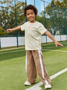 SHEIN Boys Contrast Sideseam Trousers - Khaki - View 6