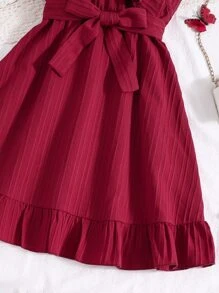 SHEIN Girls Ruffle Trim Belted Cami Dress - Burgundy - View 4