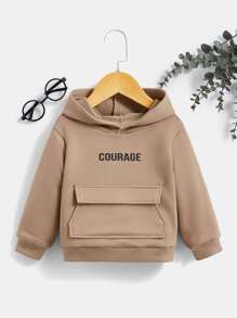 SHEIN Baby Girl Letter Graphic Flap Pocket Sweatshirt - Khaki - View 1