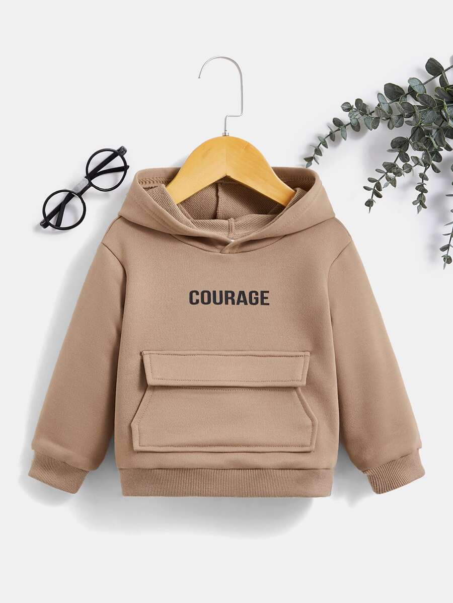 SHEIN Baby Girl Letter Graphic Flap Pocket Sweatshirt - Khaki - View 1