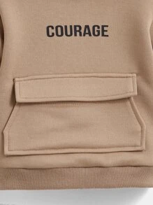SHEIN Baby Girl Letter Graphic Flap Pocket Sweatshirt - Khaki - View 3