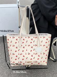 水果樣式金屬裝飾單肩托特包附包飾 - 米色 - 查看 5