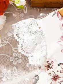 SHEIN Girls Floral Print Lace Trim Ruffle Hem Dress - White - View 4