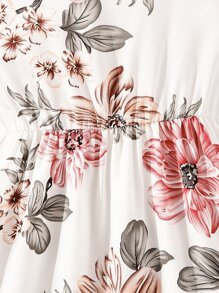 SHEIN Girls Floral Print Lace Trim Ruffle Hem Dress - White - View 5