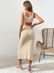 SHEIN VCAY Cut Out O-ring Front Split Thigh Cami Jumper Dress - Apricot - View 2