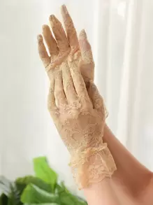 Floral Lace Gloves - Beige - View 1