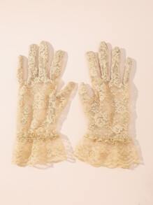 Floral Lace Gloves - Beige - View 3