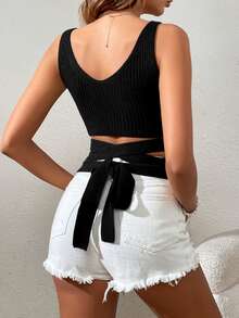 SHEIN VCAY Wrap Cross Crop Tank Knit Top - Black - View 2