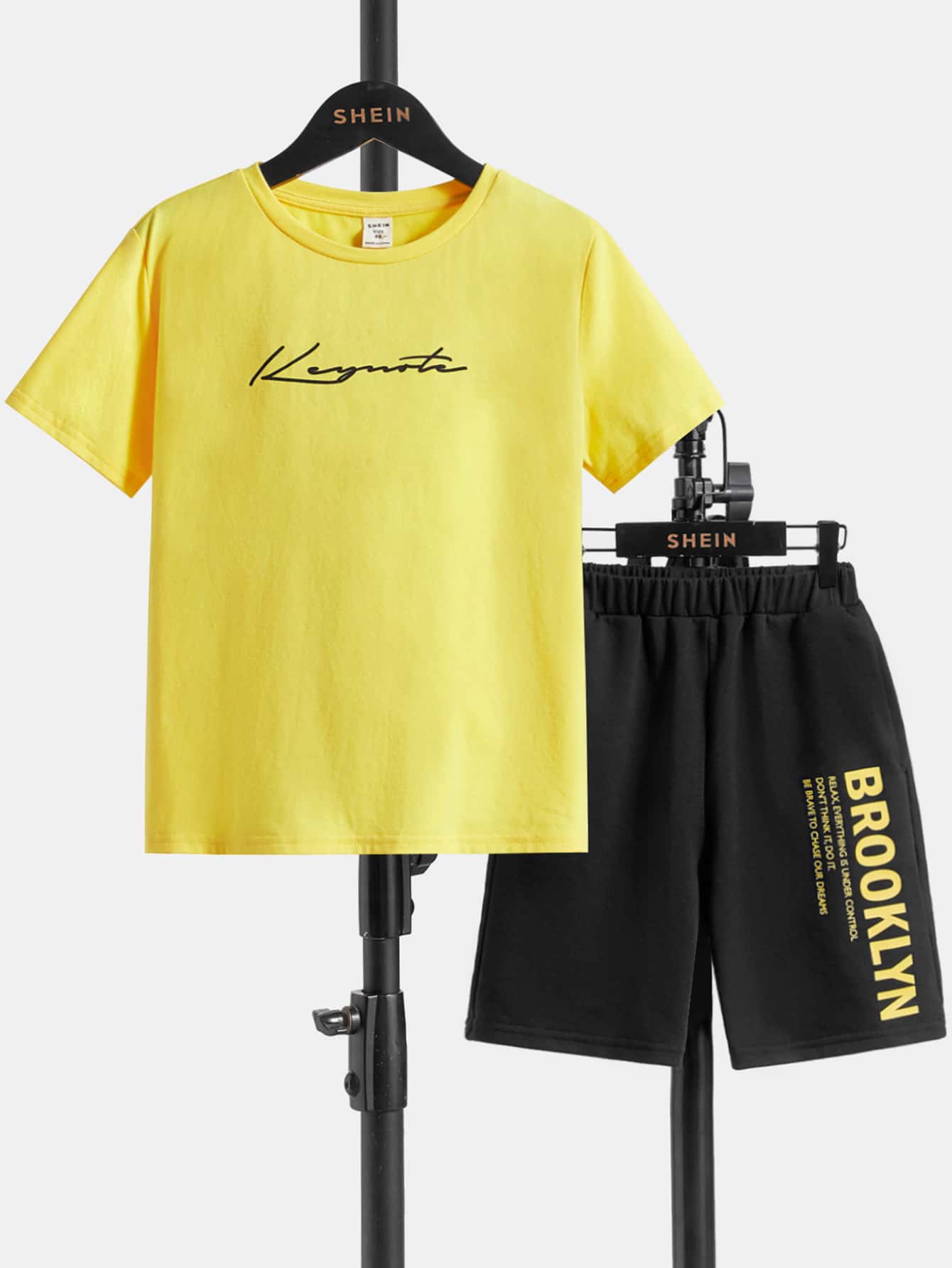 SHEIN Boys Letter Graphic Tee & Shorts - Multicolor - View 1