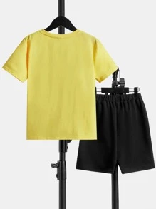SHEIN Boys Letter Graphic Tee & Shorts - Multicolor - View 2