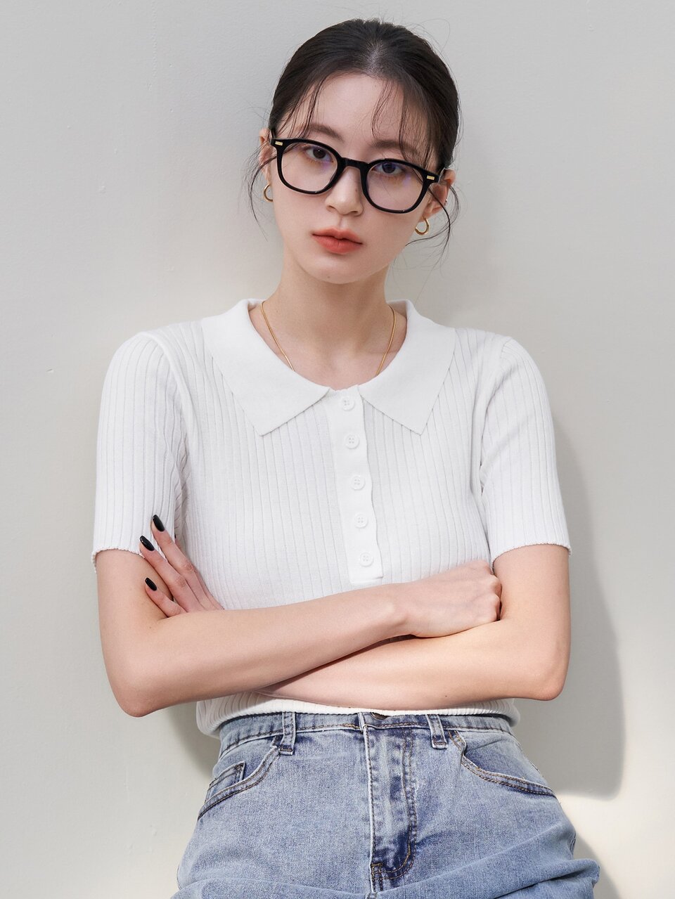 Half Button Ribbed Knit Top