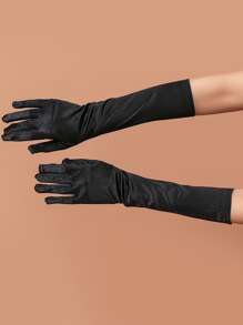 1 Pair Satin Elastic Cady Ladies Sexy Gloves For Evening Party, Wedding, Performance - Black - View 2