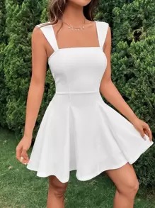 Soleia 素色條紋針織吊帶連衣裙 - 白色 - 查看 1