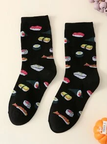 1雙男士透氣吸汗時尚中筒襪，壽司圖案 - 彩色 - 查看 2