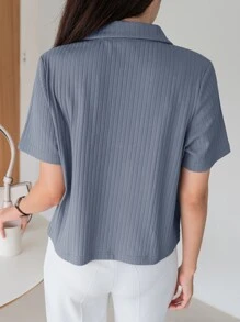 DAZY بلوزة قميص رقبة بولو مضلع مصنوع من الأكريليك، بلوزة كاجوال أنيقة للسيدات بطراز بريبي