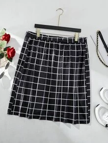 Mulvari Plus Grid Print Split Hem Skirt - Black - View 2