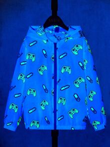 SHEIN 男孩反光卡通圖案連帽夾克 - 彩色 - 查看 1