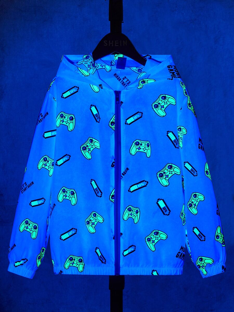 SHEIN 男孩反光卡通圖案連帽夾克 - 彩色 - 查看 1
