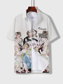 Manfinity EMRG Camisa Holgada Para Hombre Con Impresión De Figuras Y Letras - Blanco - Ver 3