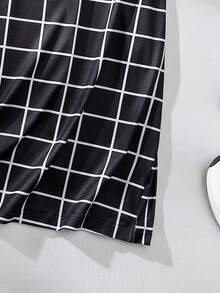 Mulvari Plus Grid Print Split Hem Skirt - Black - View 6