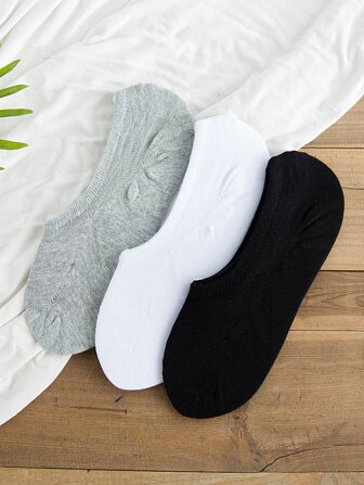 3pairs Solid Invisible Socks