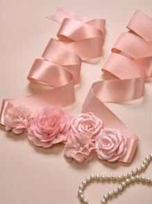 Faux Pearl & Flower Decor Bridal Belt - Pink - View 4