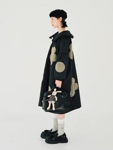 Floral Pattern Statement Collar Lantern Sleeve Dress - Black - View 3