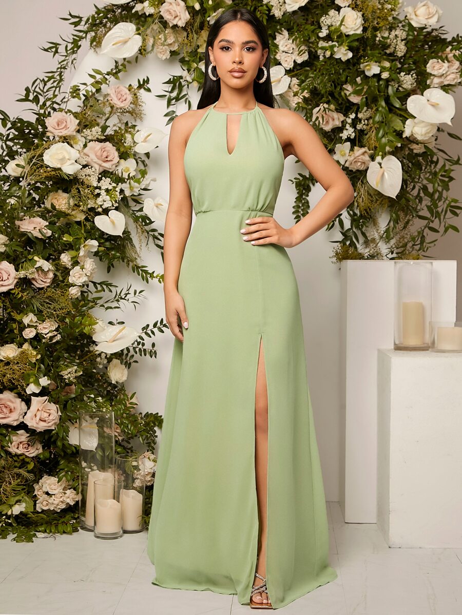SHEIN Belle Keyhole Neck Split Thigh Bridesmaid Dress Elegant Dress ...
